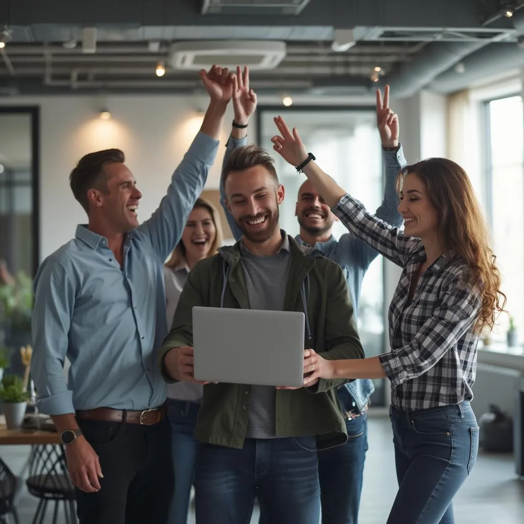 Emprendedor tecnológico con su equipo